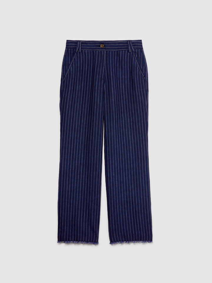 Pinstripe trousers in 100% linen - women's regular fit trousers - Dark Blue | Sisley image number 6